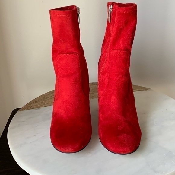 MARC FISHER Red Suede BOOTIES chunky block heel boots size 8 - Picture 5 of 9